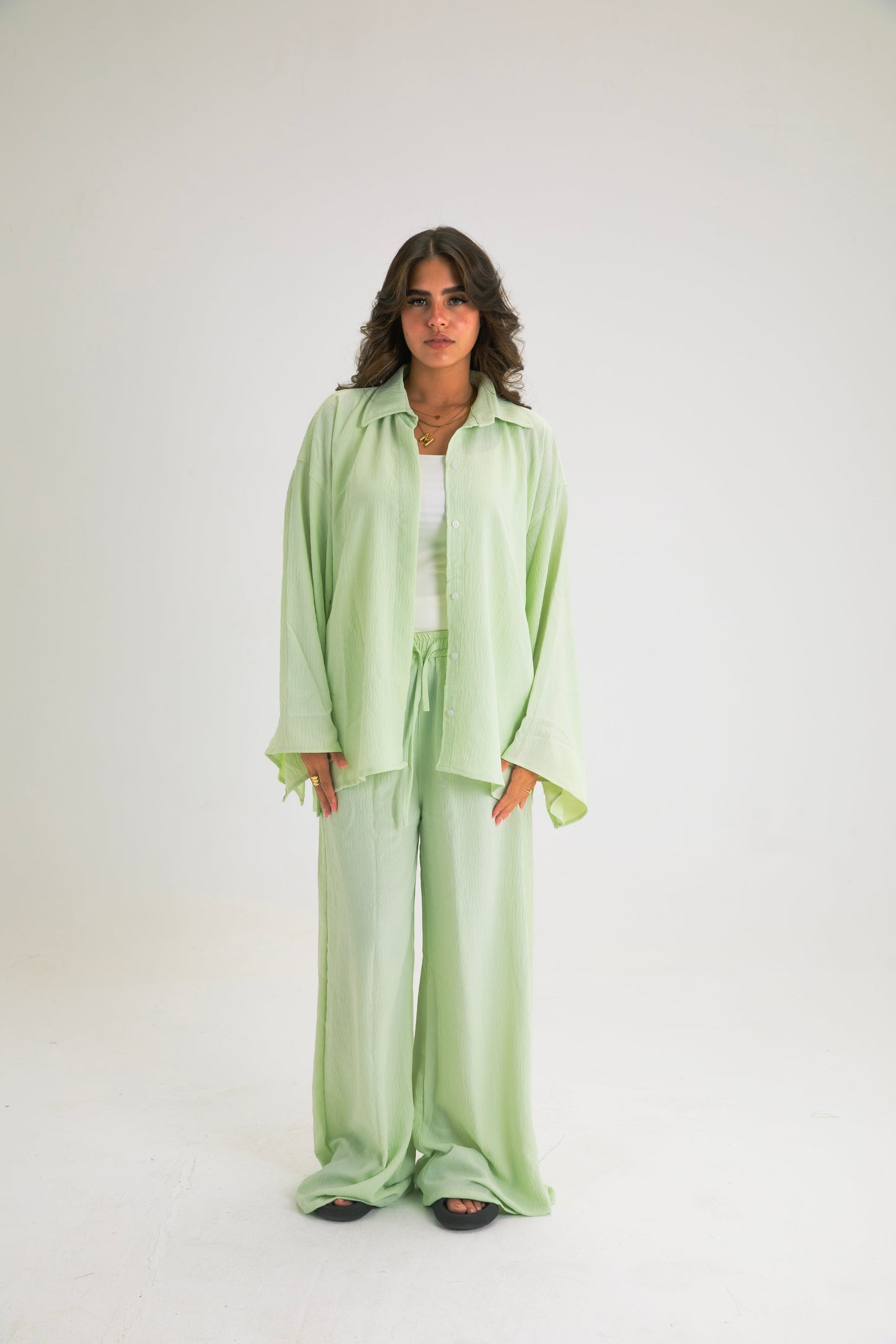 LIME GREEN BUTTON SUIT