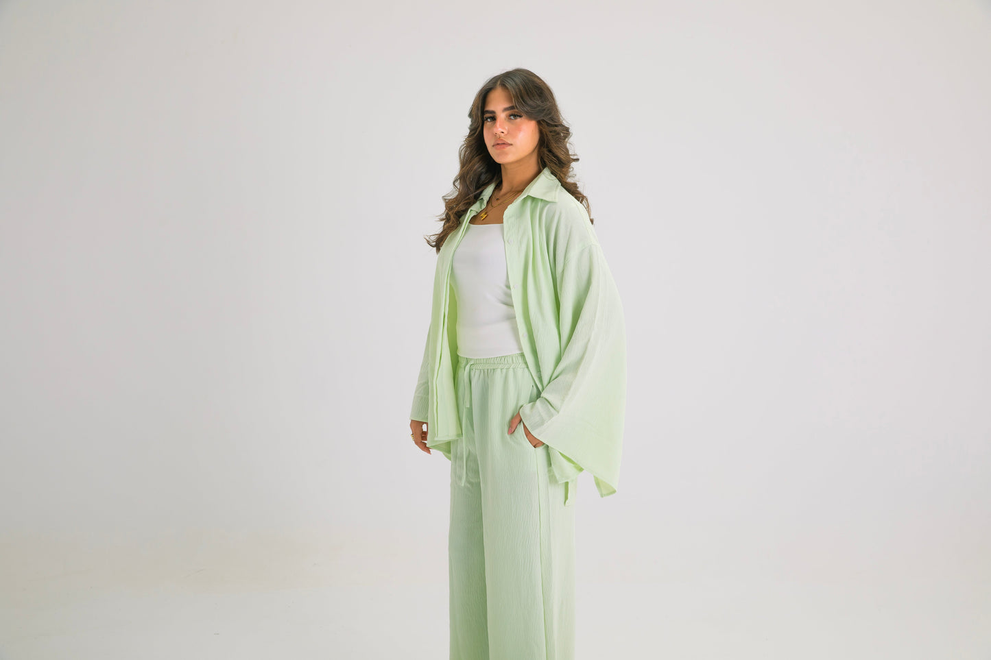 LIME GREEN BUTTON SUIT