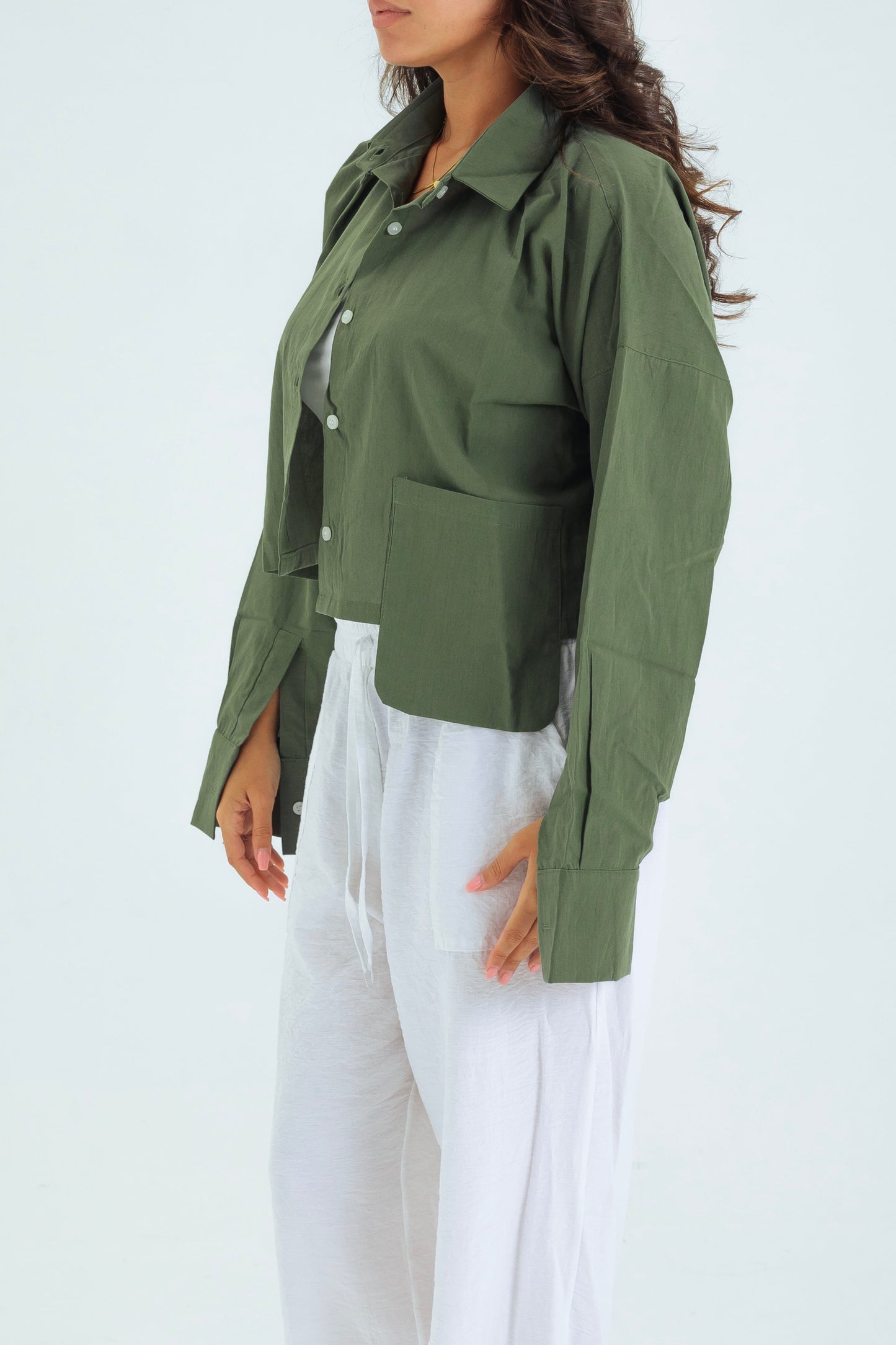 OLIVE GREEN CROP SHIRT