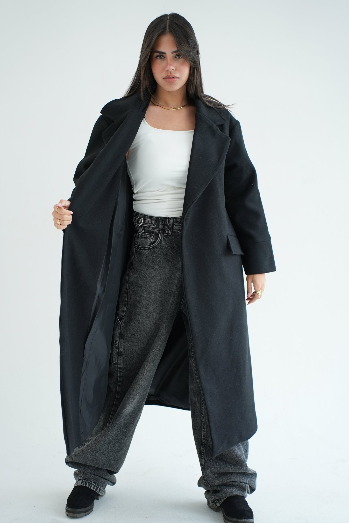 WOOL LONG COAT- BLACK