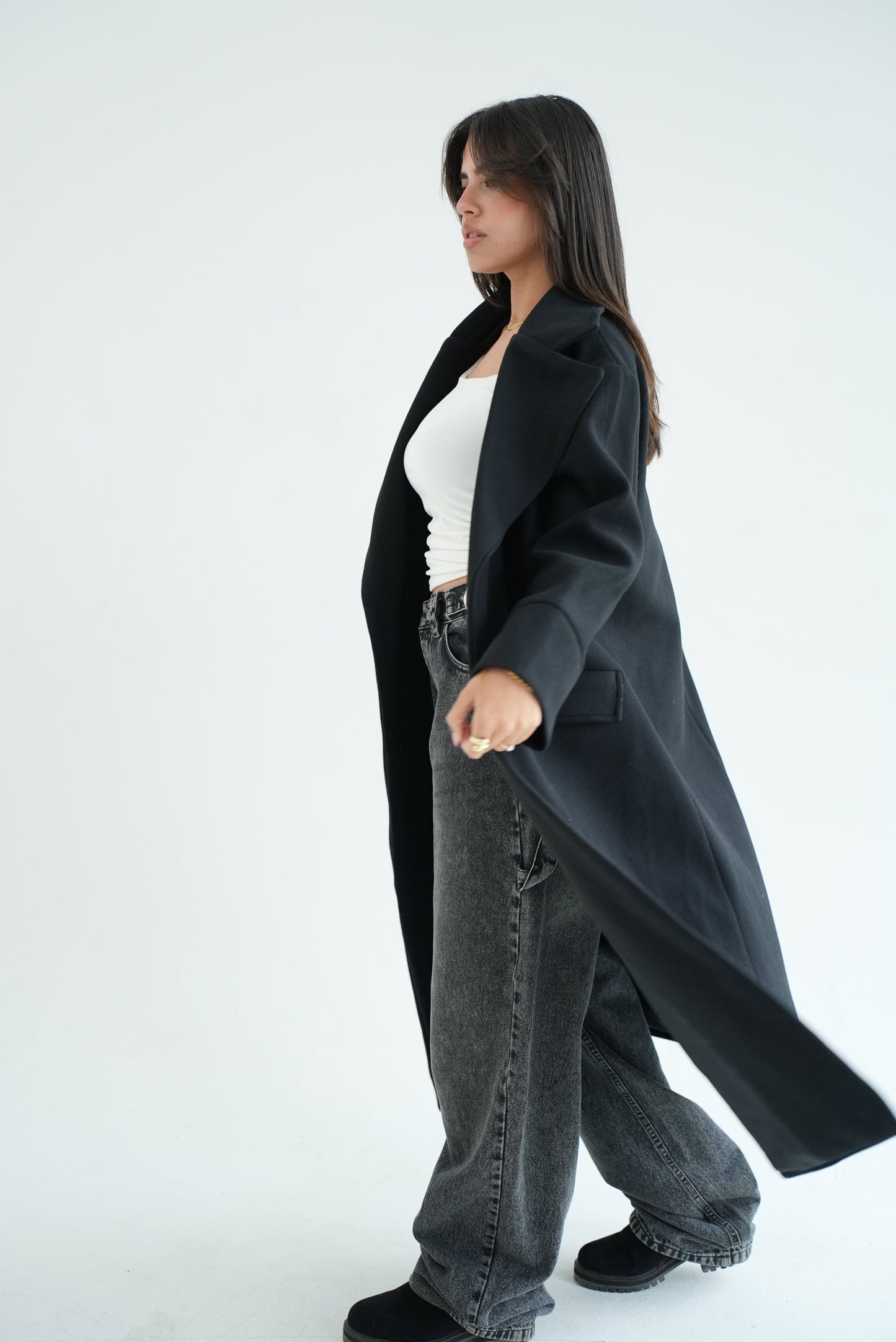 WOOL LONG COAT- BLACK