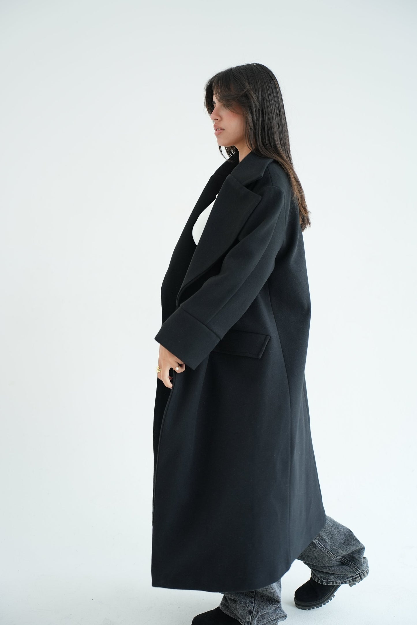 WOOL LONG COAT- BLACK