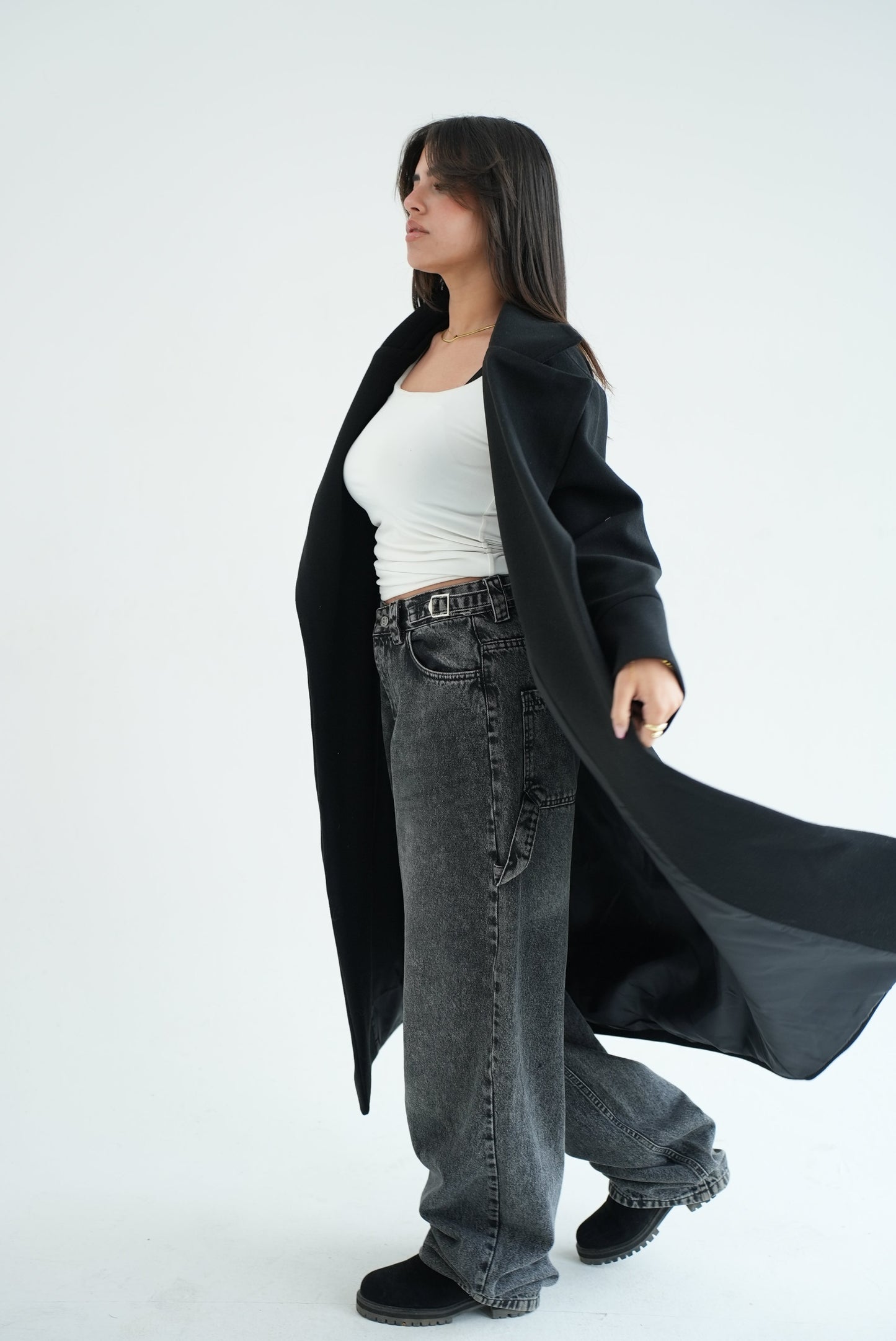 WOOL LONG COAT- BLACK