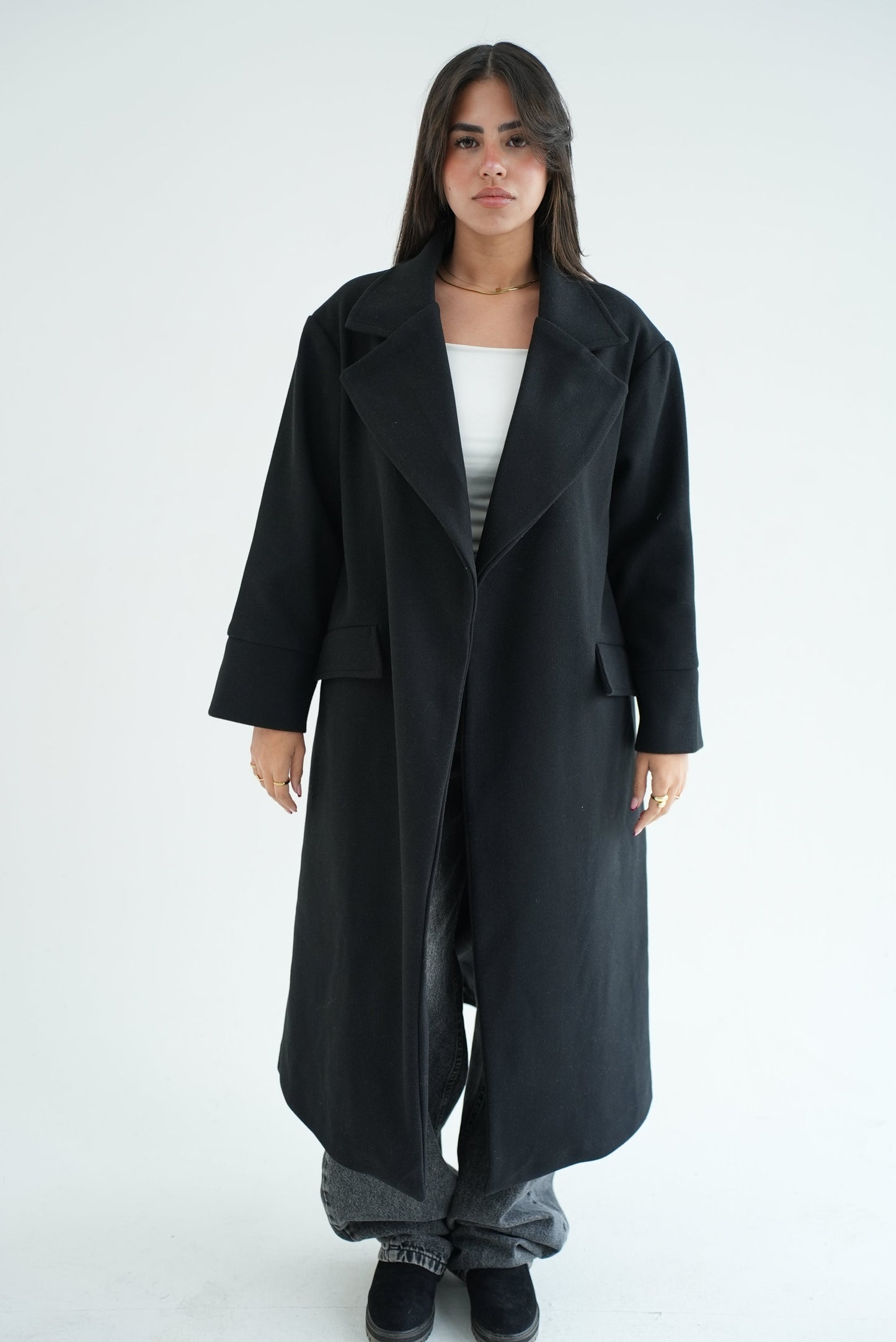 WOOL LONG COAT- BLACK