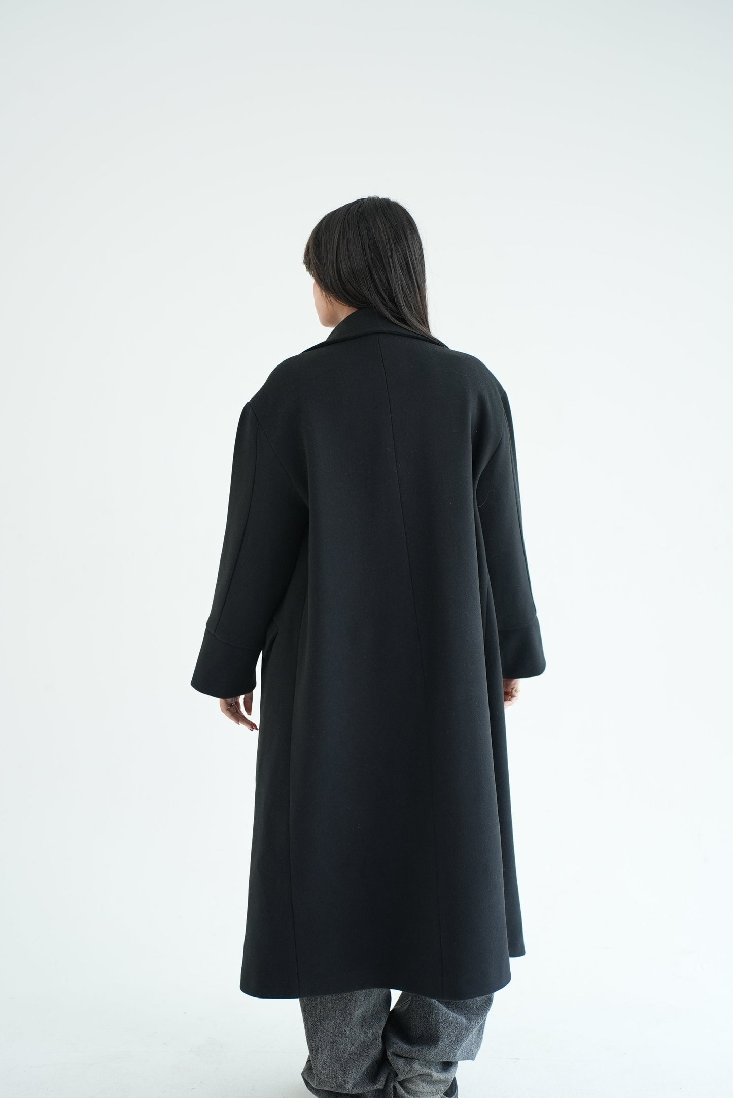 WOOL LONG COAT- BLACK