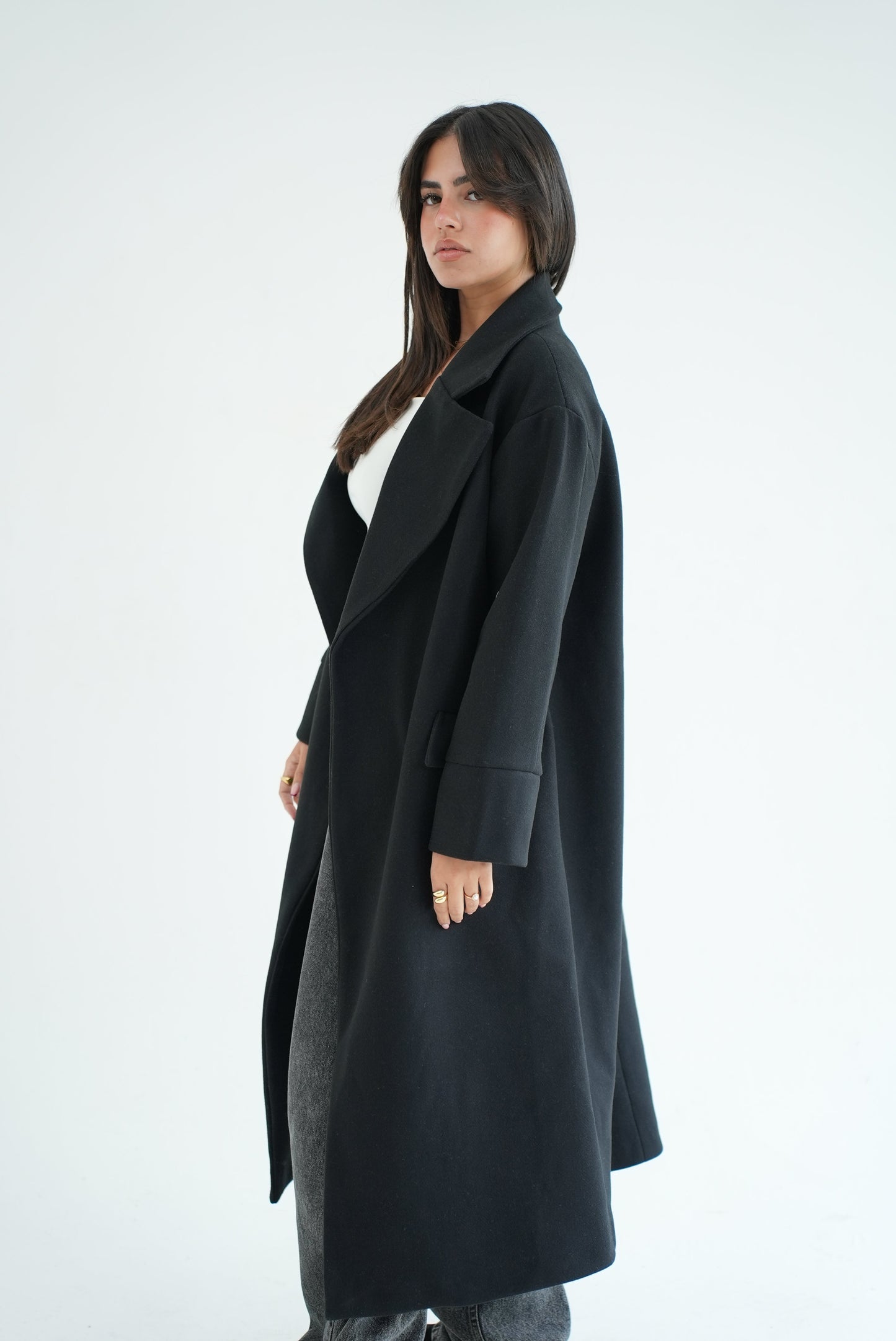 WOOL LONG COAT- BLACK