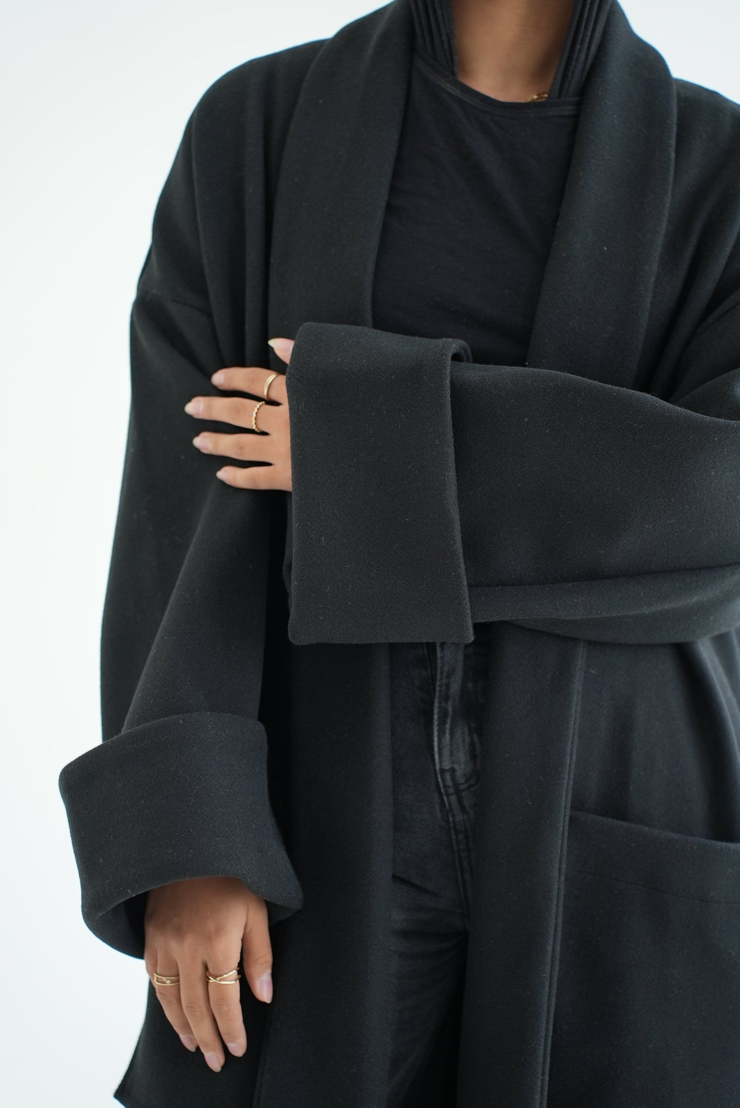 WOOL LONG COAT-BLACK