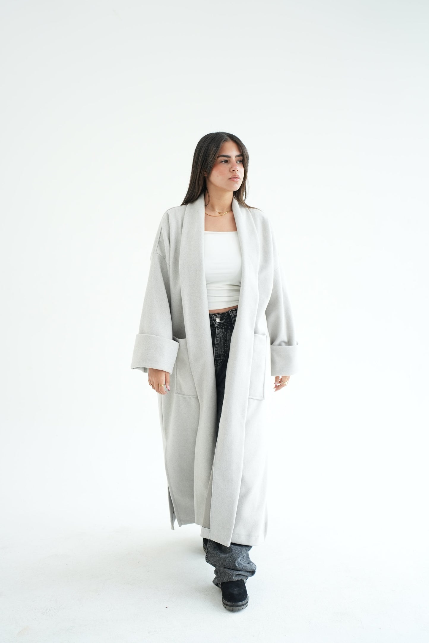 WOOL LONG COAT- LIGHT GREY