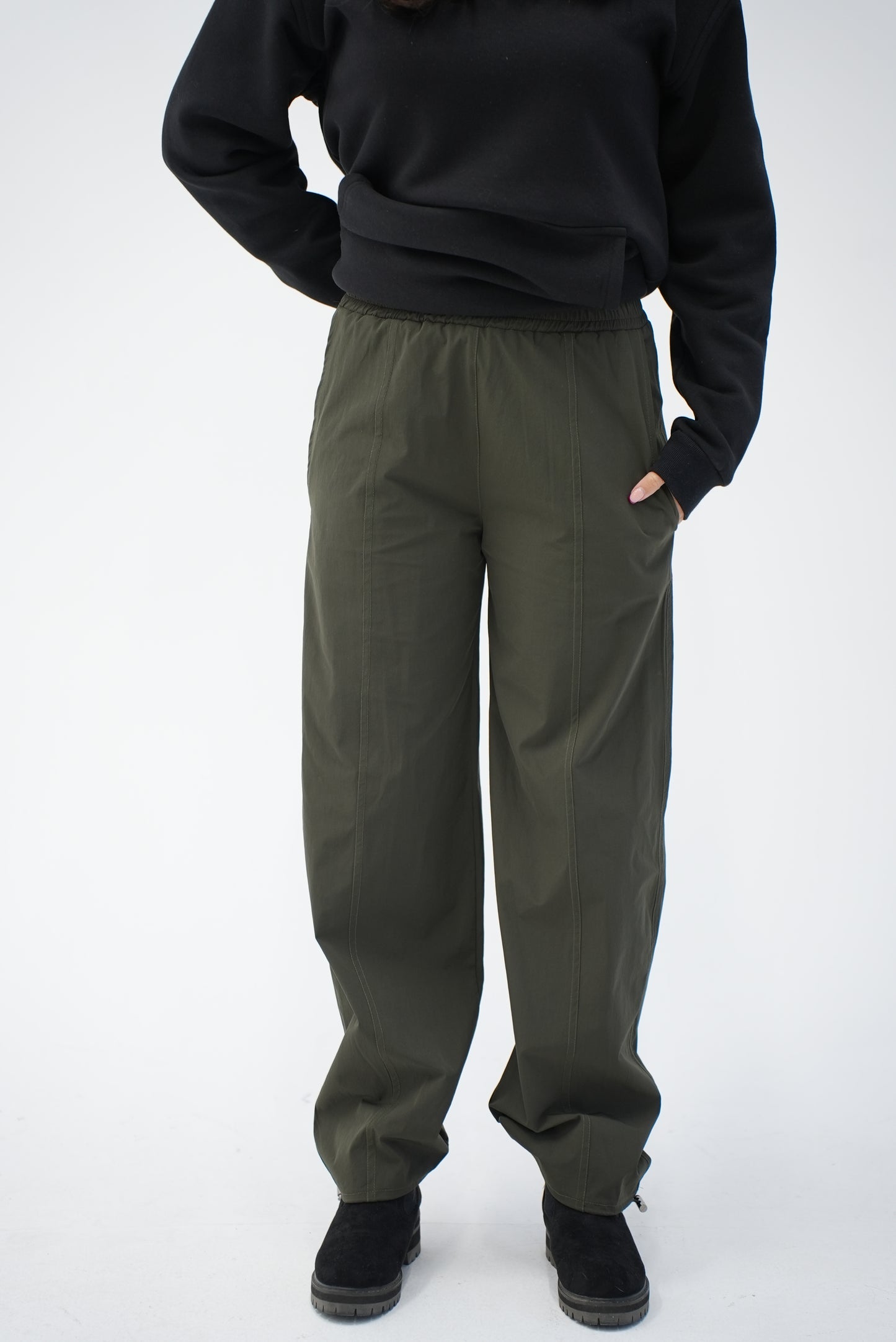 OLIVE GREEN WIDE LEG PANTS