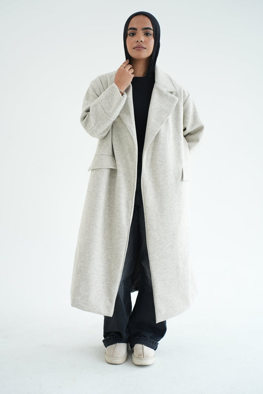 WOOL LONG COAT- GREY MELANGE