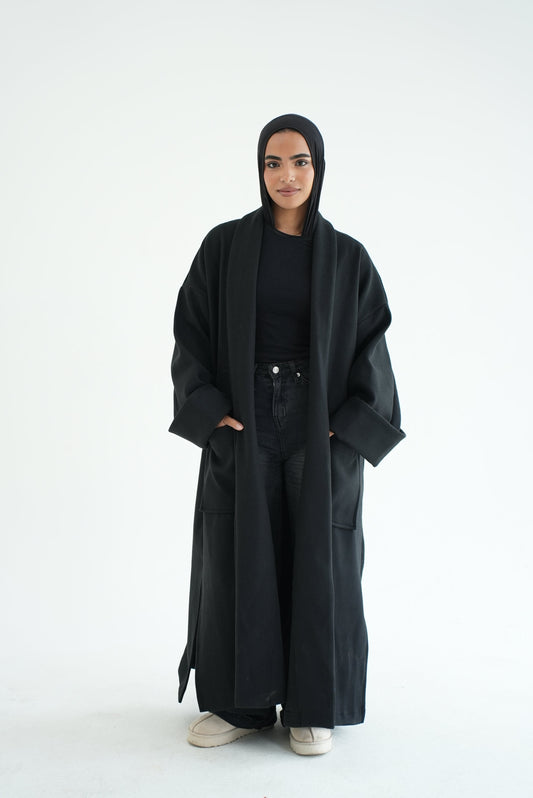 WOOL LONG COAT-BLACK