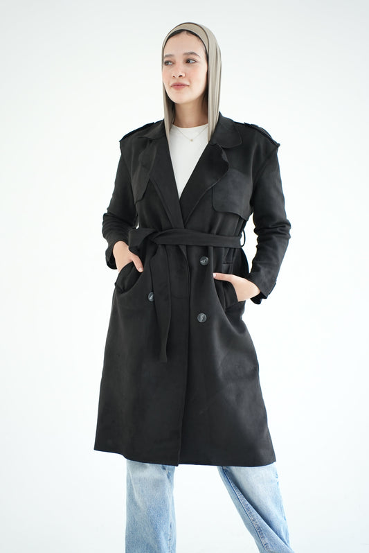 WOOL RIBBON COAT- BLACK