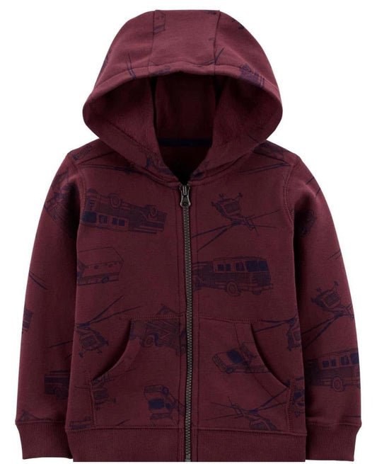 Zip-Up Fleece Hoodie (BURGANDY)